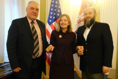 14 March 2019 The chairmen of the Committee on Education, Science, Technological Development and the Information Society, Dr Muamer Zukorlic, and the Culture and Information Committee, Mirko Krlic, with US Assistant Secretary of State Marie Royce